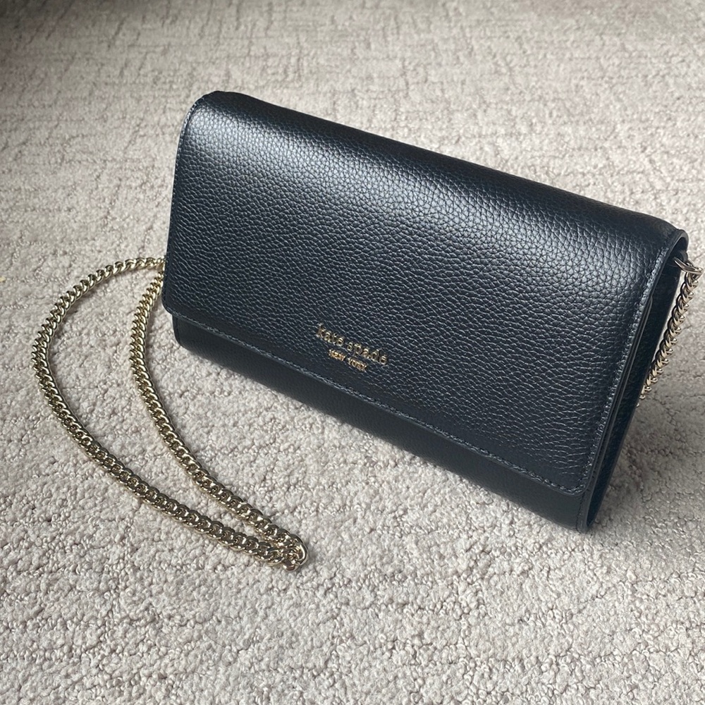Kate Spade Black Pebble Leather Chain Crossbody